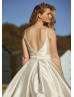 Spaghetti Straps Ivory Pleated Satin Gorgeous Wedding Dress